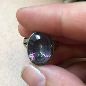 Real mystic topaz silver ring